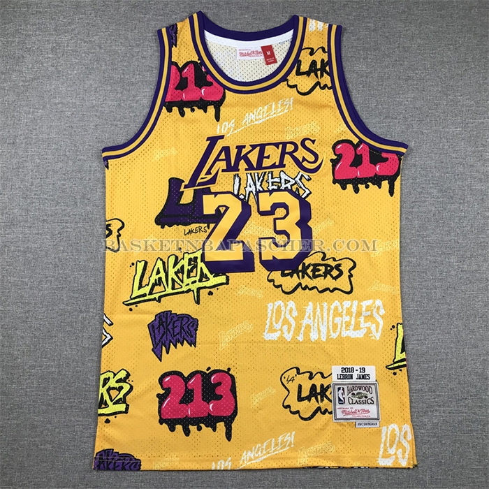 Maillot Los Angeles Lakers LeBron James Slap Sticker Mitchell & Ness 2018-19 Jaune